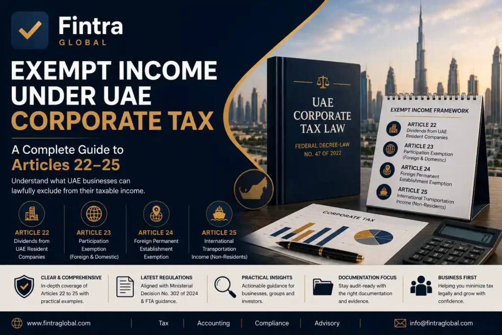 Exempt Income under UAE Corporate Tax — guide to Articles 22, 23, 24 and 25