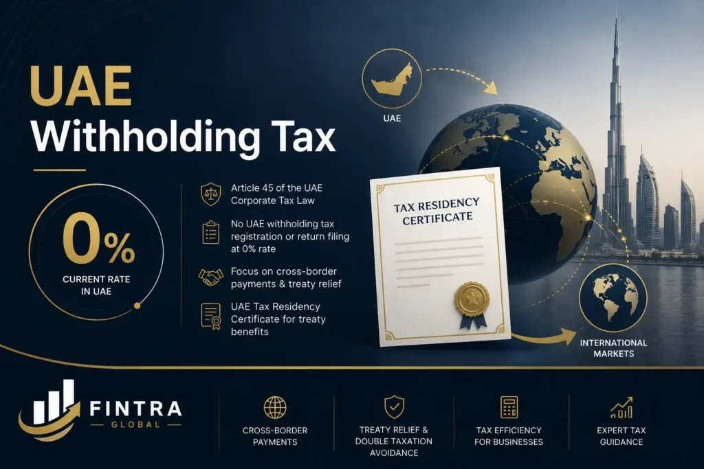 UAE withholding tax is 0% under Article 45, no registration, no return to file. What it covers, why 0% is not "no WHT", and how to stop foreign countries withholding on your invoices.