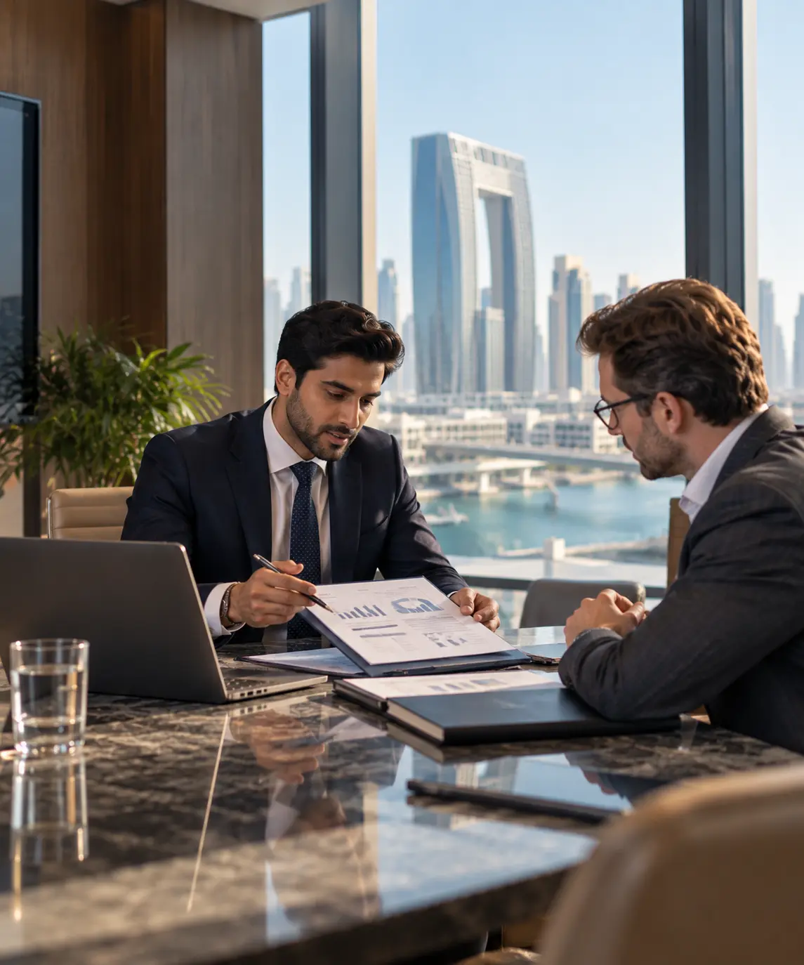 Corporate Tax return filing in Dubai — Fintra Global specialist reviewing financial statements