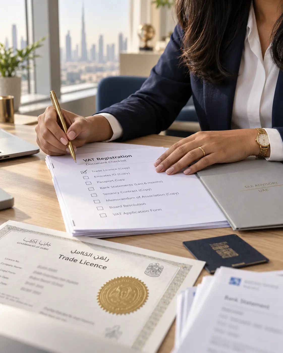 Fintra Global specialist preparing VAT registration documents in Dubai