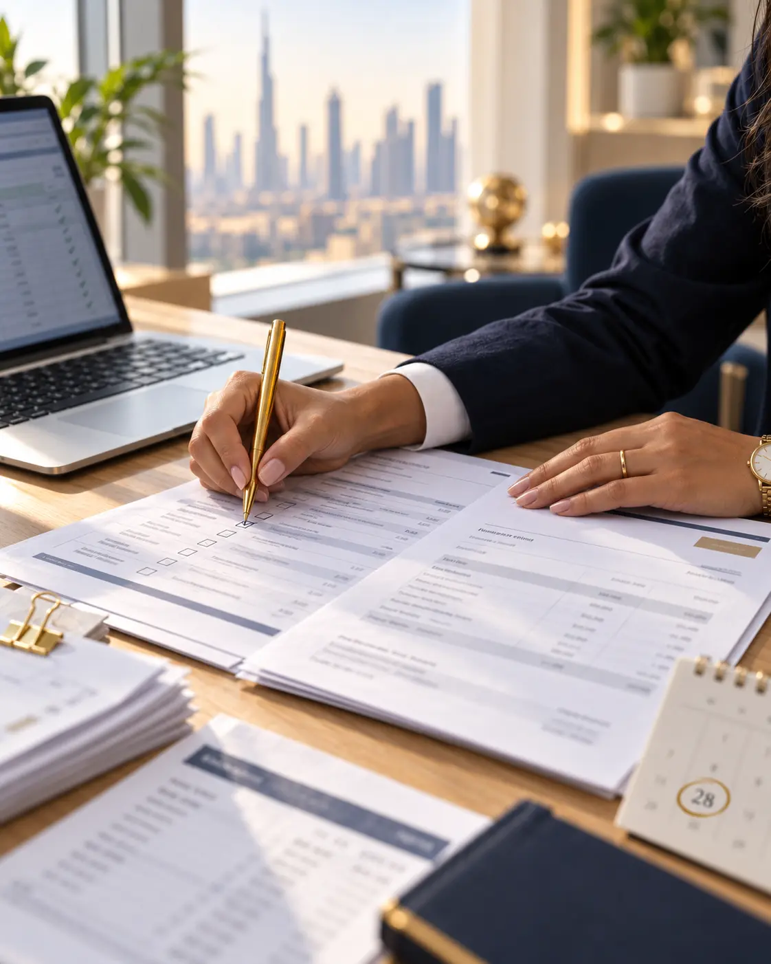 VAT return filing services in Dubai — Fintra Global specialist reconciling invoices for a quarterly return